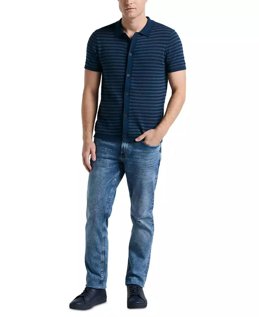 Perry Ellis Men
s Jacquard Multicolor Short Sleeve Striped Button-Front Sweater 4