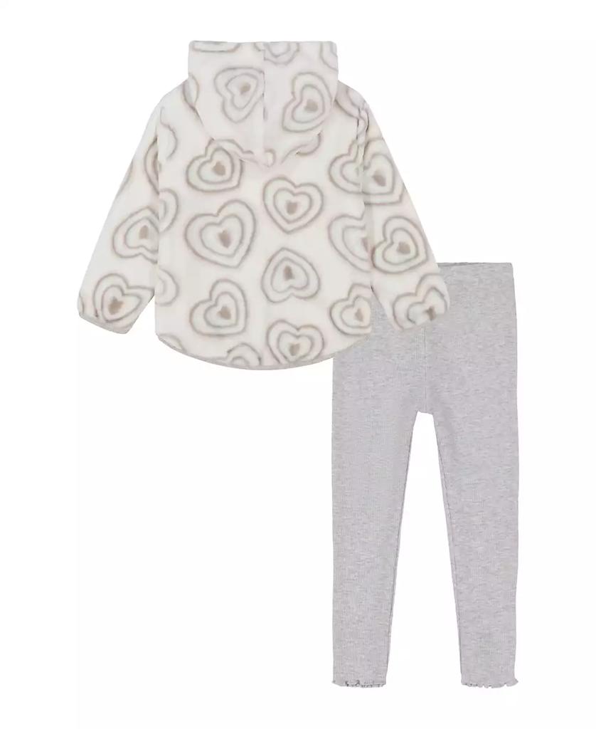 KIDS HEADQUARTERS Baby Girl Heart-Print Oversized Sherpa Hoodie Ribbed Leggings, 2-Piece set