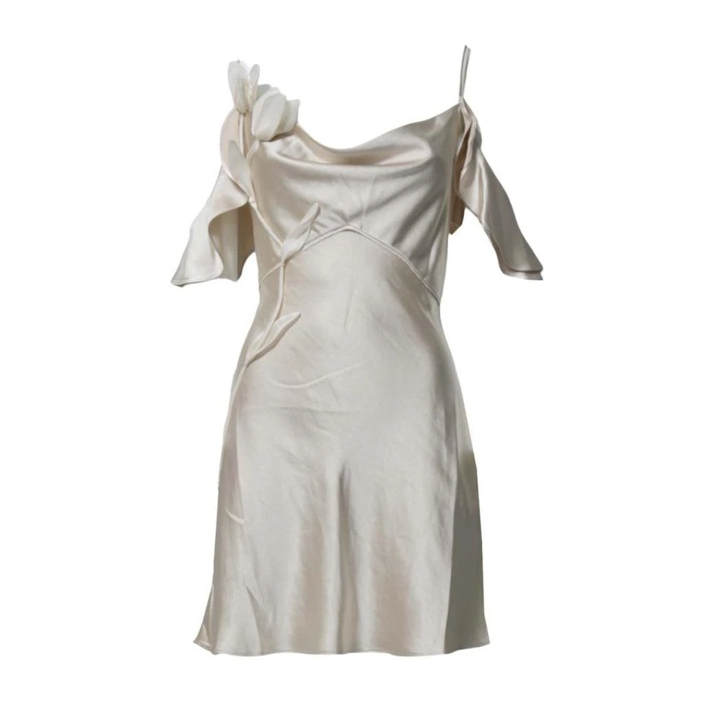 Shop Beige Satin Mini Dress With Cold Shoulder Design And Floral Appliqus  on Sale at BeyondStyle  Get 18% Off Beige Satin Mini Dress With Cold  Shoulder Design And Floral Appliqus with
