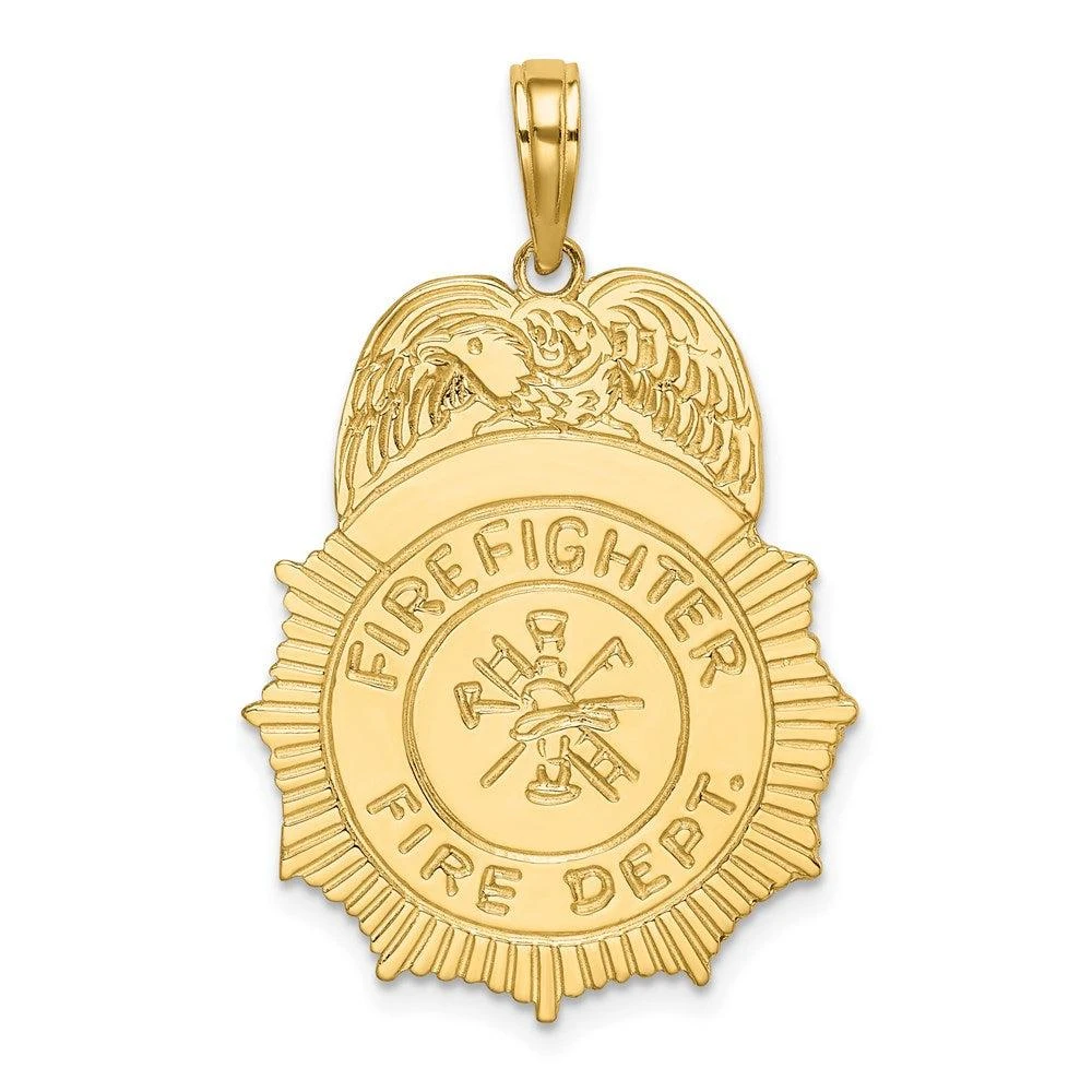 Diamond2Deal 14k Yellow Gold FIREFIGHTER FIRE DEPT. Badge Charm Pendant 1