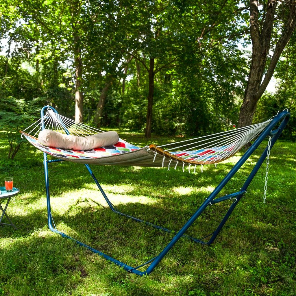Sunnydaze Heavy-Duty Quilted 2-Person Hammock with Curved Bamboo Spreader Bars - 450 lb Weight Capacity 4