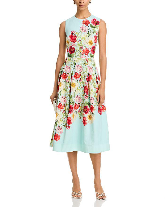 Teri Jon Printed Cotton Pleated Dress