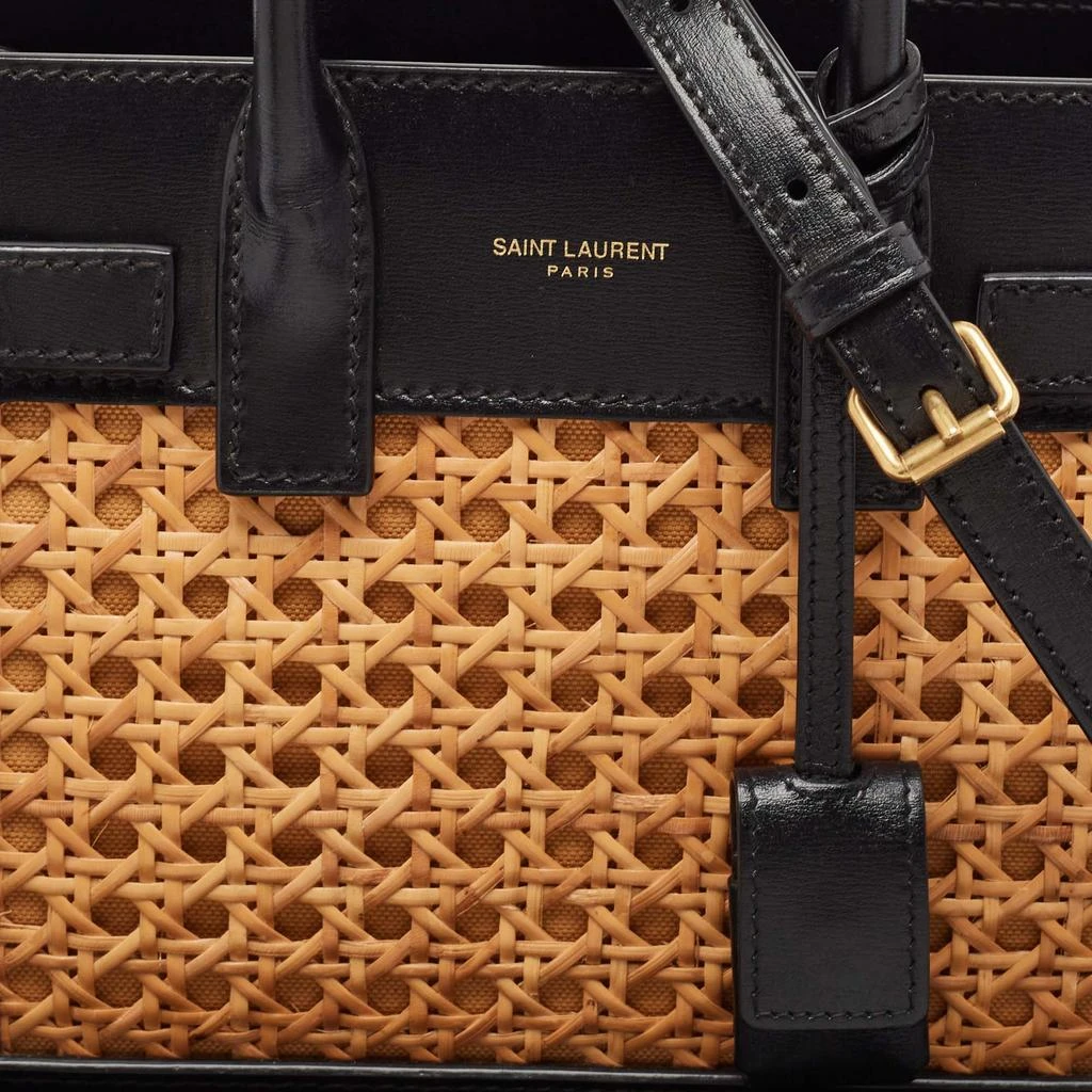 Yves Saint Laurent Saint Laurent Black/Beige Leather and Bamboo Woven Nano Sac De Jour Tote 5