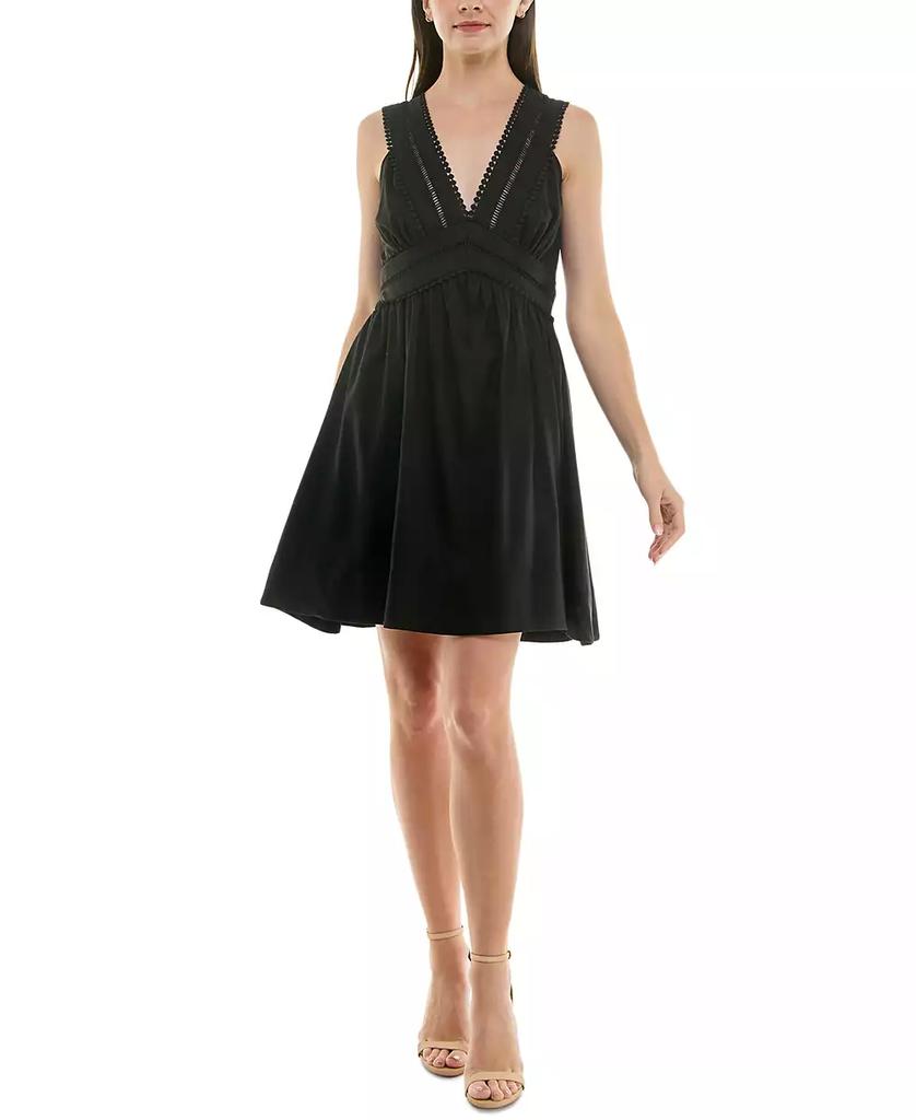 Taylor Women's Deep V-Neck Ladder-Trim Fit & Flare Dress
