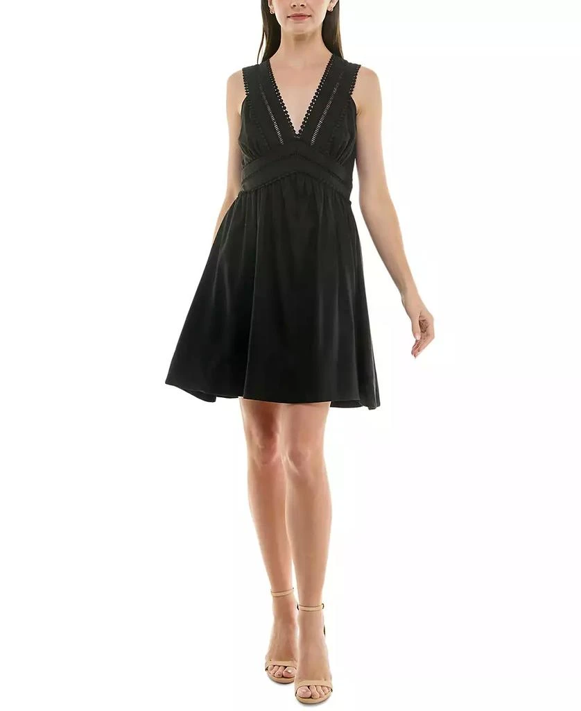 Taylor Women's Deep V-Neck Ladder-Trim Fit & Flare Dress 1