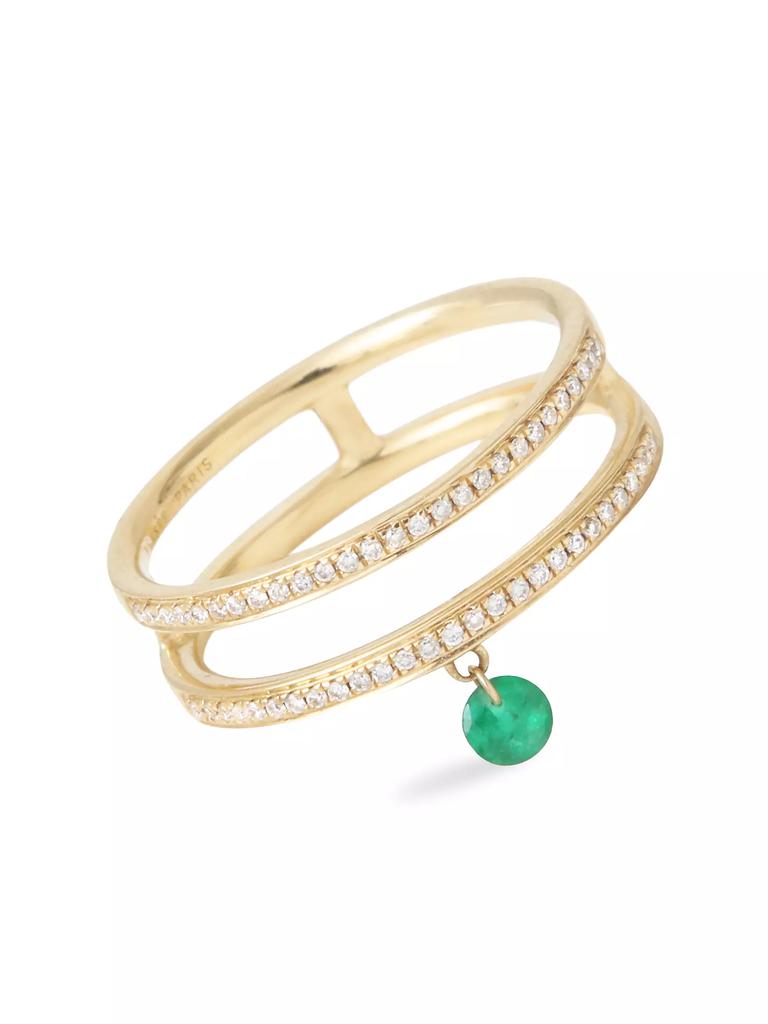 Persée Zeus 18K Yellow Gold, Diamond & Emerald Double Ring