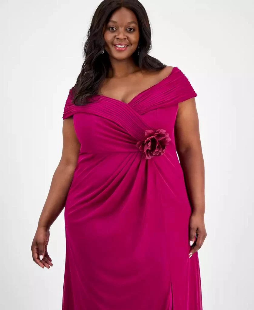 Alex Evenings Plus Size Rosette-Trim Slit-Front A-Line Dress 4