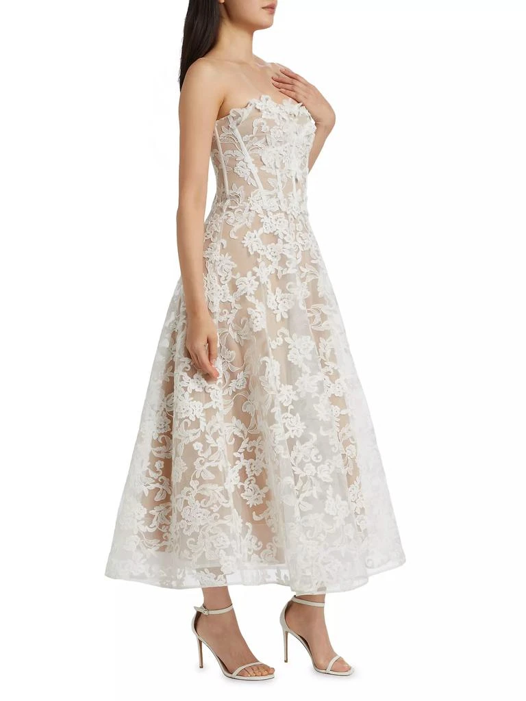 MARCHESA Appliqué Lace Strapless A-Line Midi-Dress 4