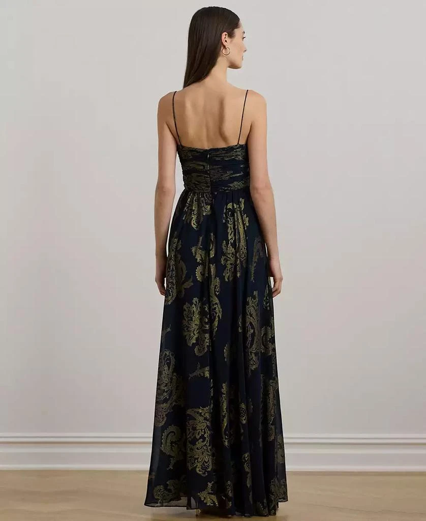 Ralph Lauren Women's Paisley Foiled Chiffon Sleeveless Gown 4