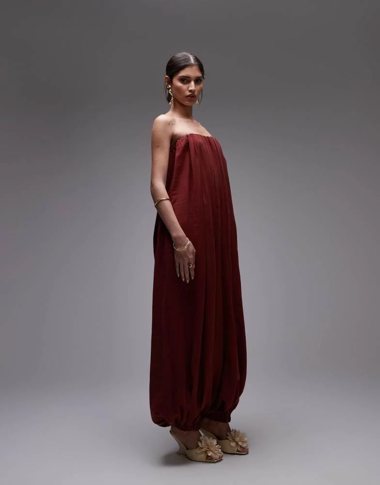 ASOS ASOS DESIGN modal bandeau bubble hem jumpsuit in brick red 1