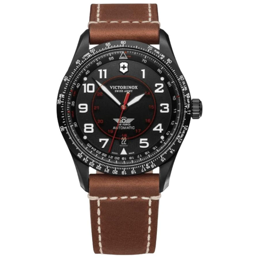 Swiss Army Airboss Mechanical Automatic Black Dial Brown Leather Men's Watch 241886 1