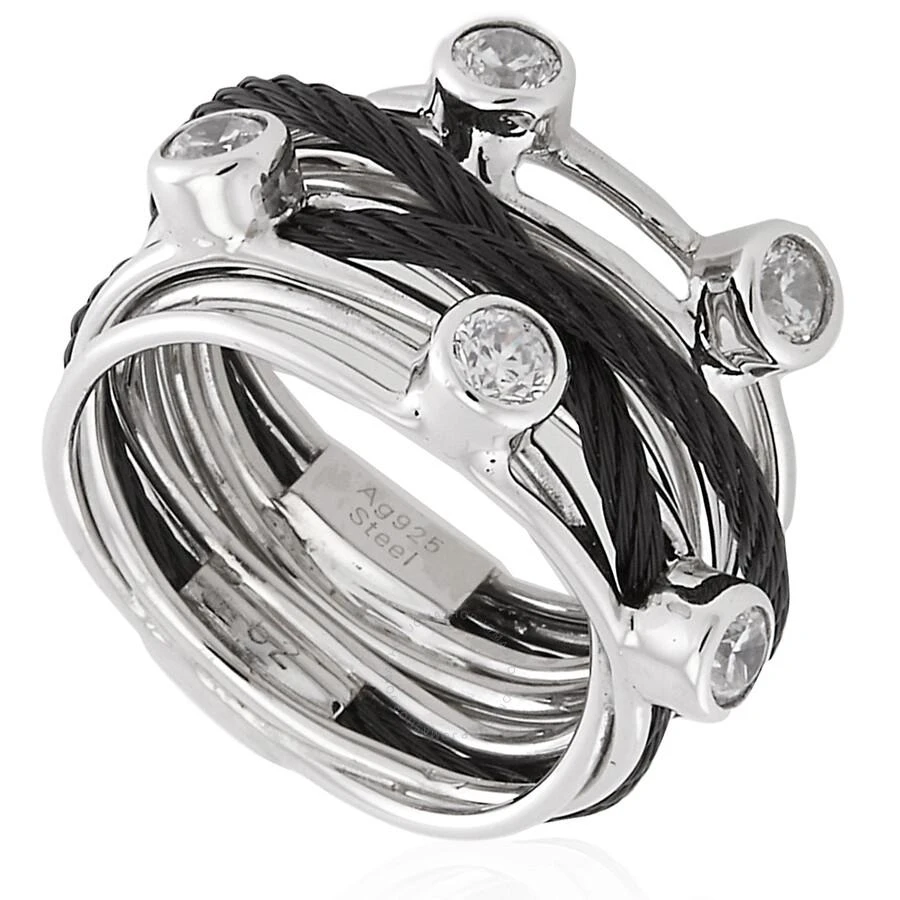 Charriol Tango White CZ Stones Steel Black PVD Cable Ring 1