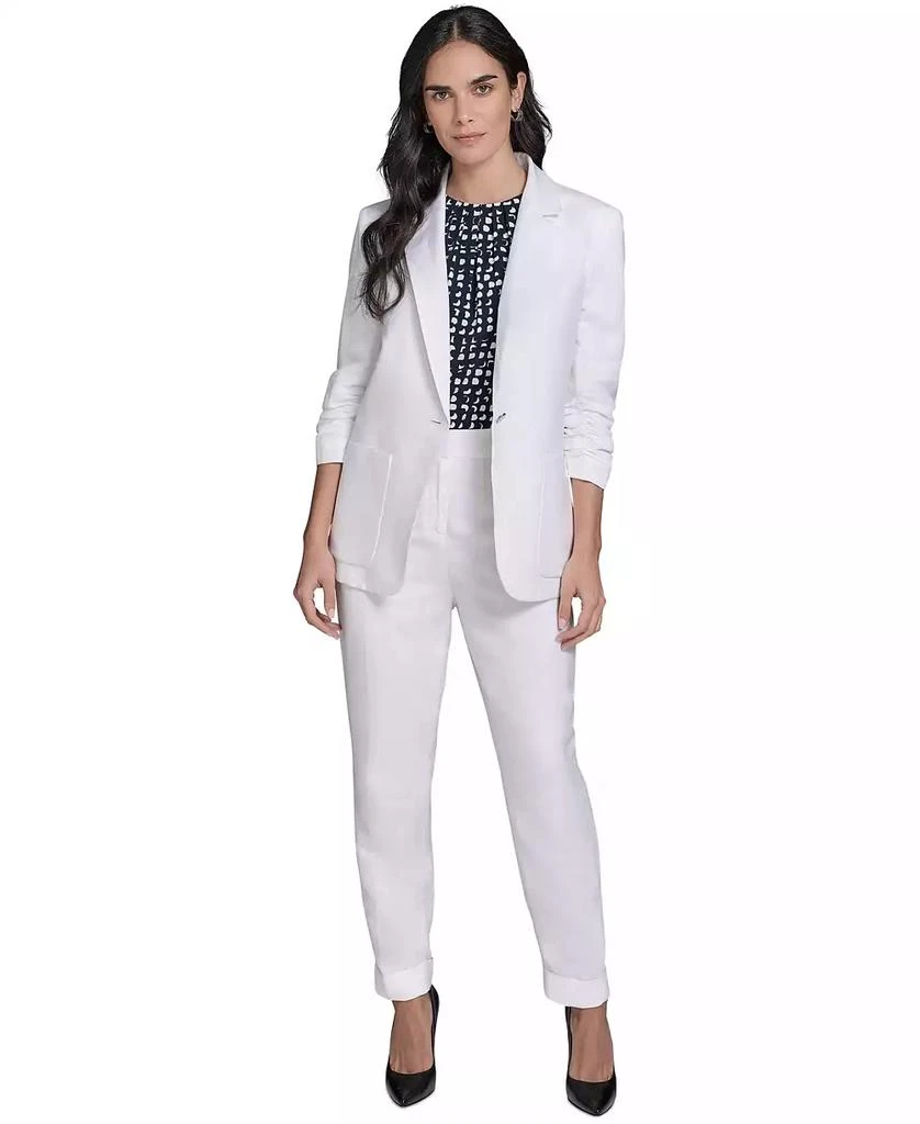 Calvin Klein Petite Ruched-Sleeve Linen-Blend Blazer 2