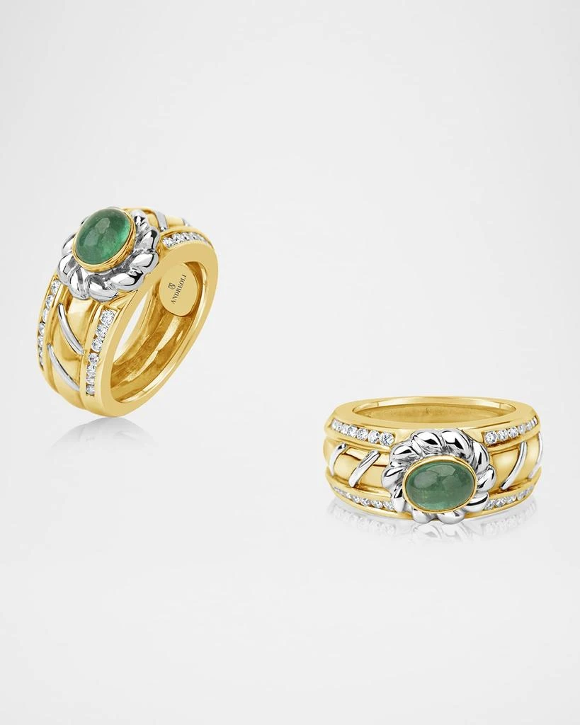 Andreoli 18K Oval Emerald and Diamond Band Ring, Size 6.75 3