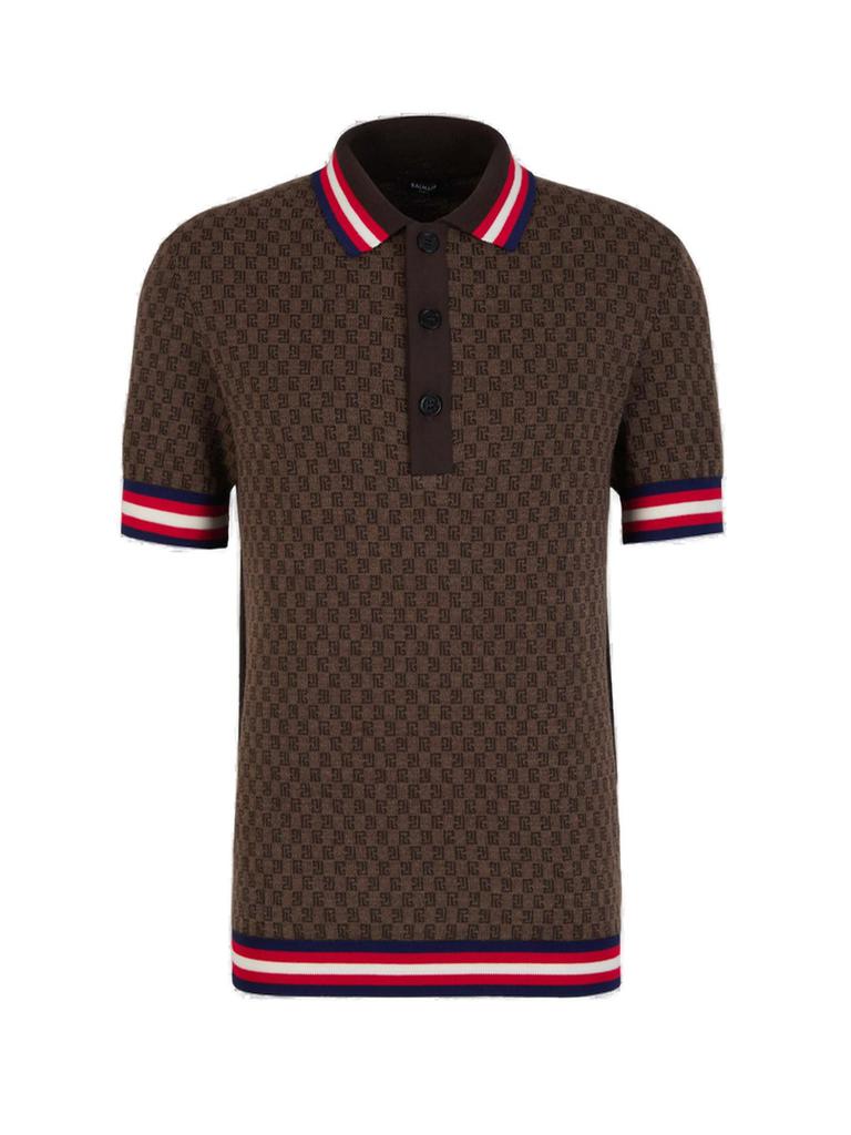 Balmain Balmain Monogram Printed Short Sleeved Polo Shirt