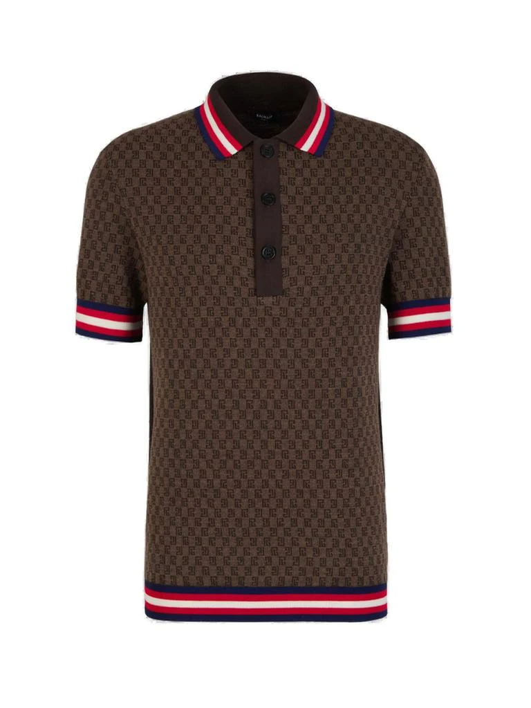 Balmain Balmain Monogram Printed Short Sleeved Polo Shirt 1
