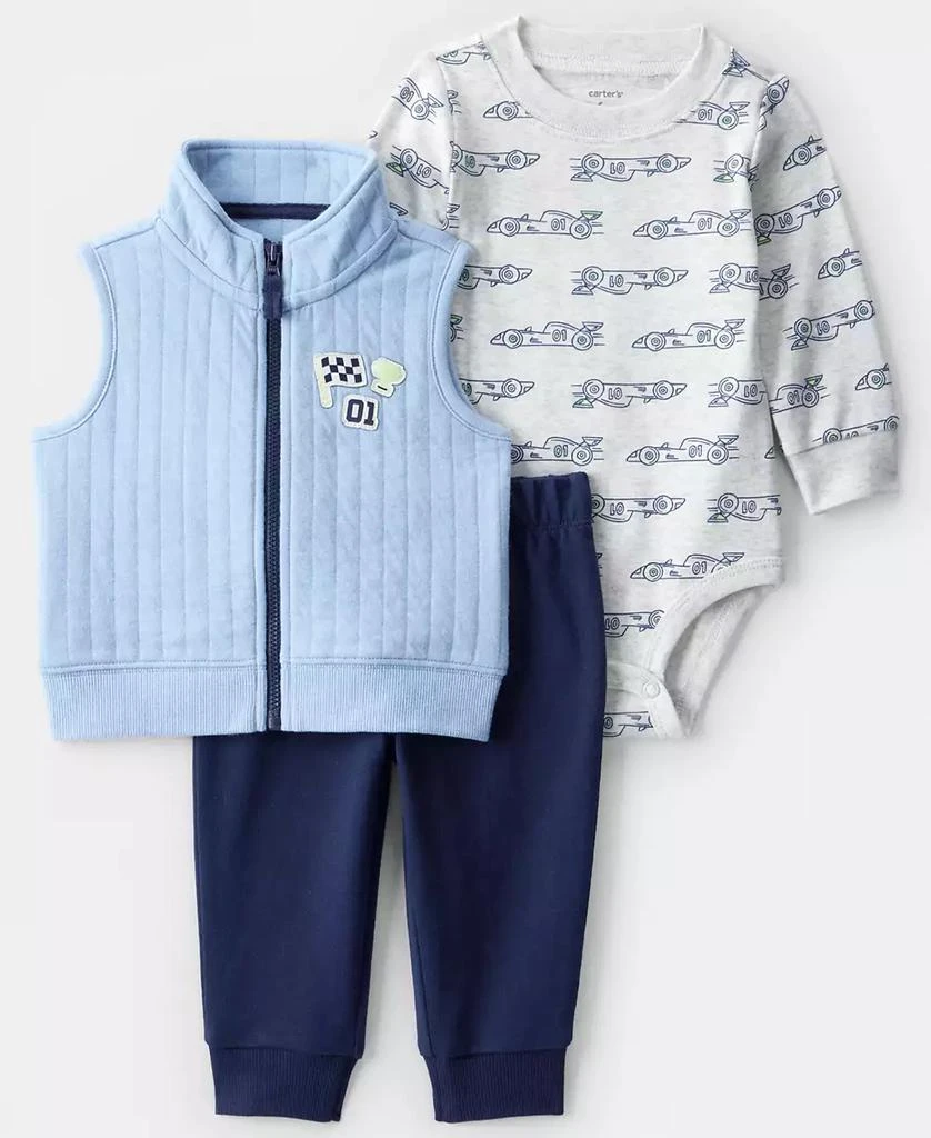 Carter's Baby Boys' Race Car Quilted Sleeveless Vest, Bodysuit and Pants, 3-Piece Set