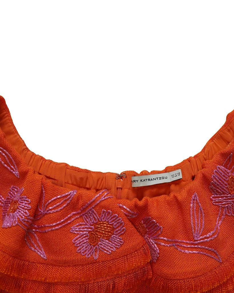 MARY KATRANTZOU Marietta Off Shoulder Embroidered Mini Dress in Orange Viscose 4
