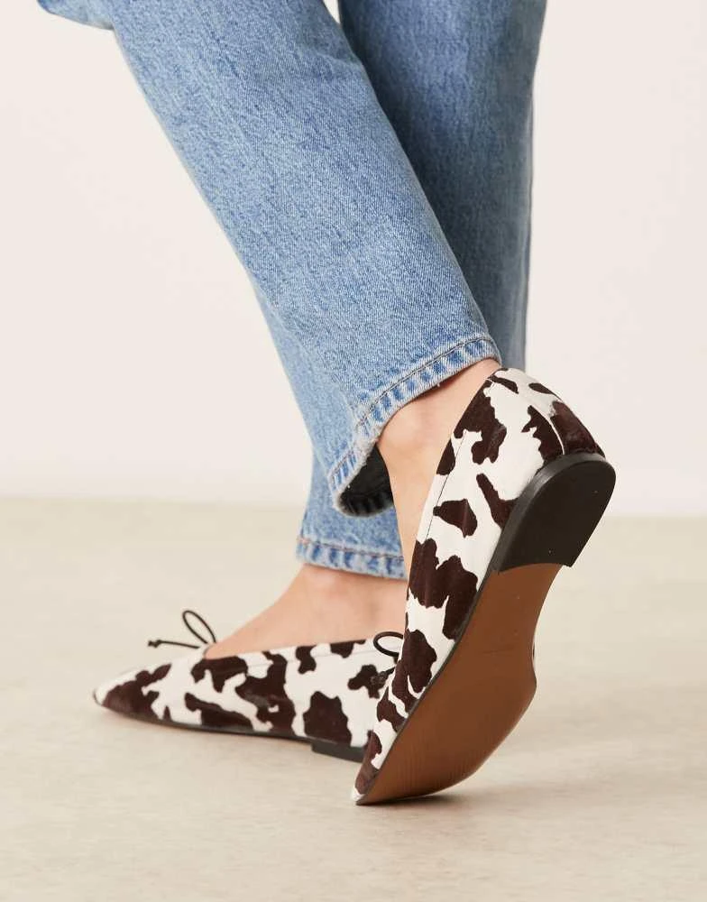 ASOS ASOS DESIGN Lotus premium suede ballets in cow print 2