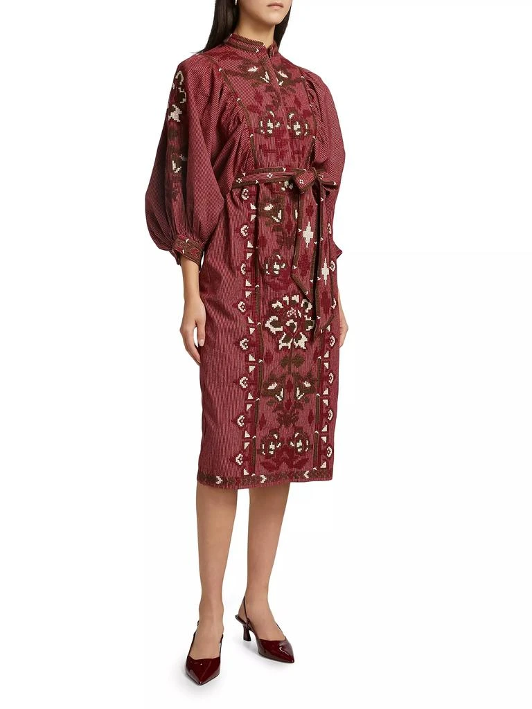 Farm Rio Toucans Embroidered Tie-Waist Midi-Dress 4