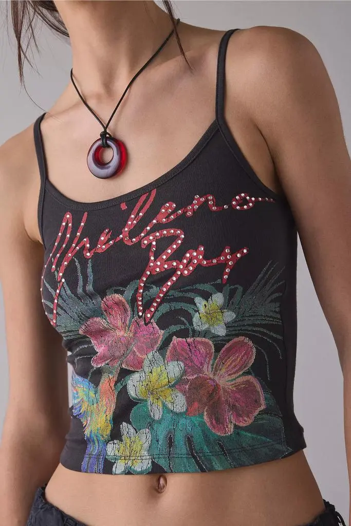 Urban Outfitters Chileno Bay Rhinestone Graphic Crop Cami