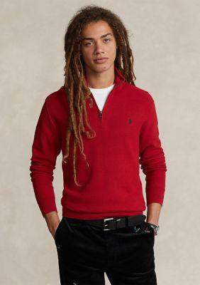 Polo Ralph Lauren Men’s Mesh-Knit Cotton Quarter-Zip Sweater Red popular Size Large NWT