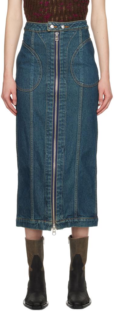 Eckhaus Latta Blue Zip Denim Midi Skirt