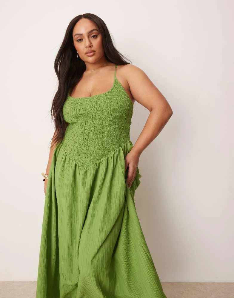 ASOS ASOS DESIGN Curve scoop neck crinkle maxi dress with cross back in  green - Dresses & Skirts - BeyondStyle