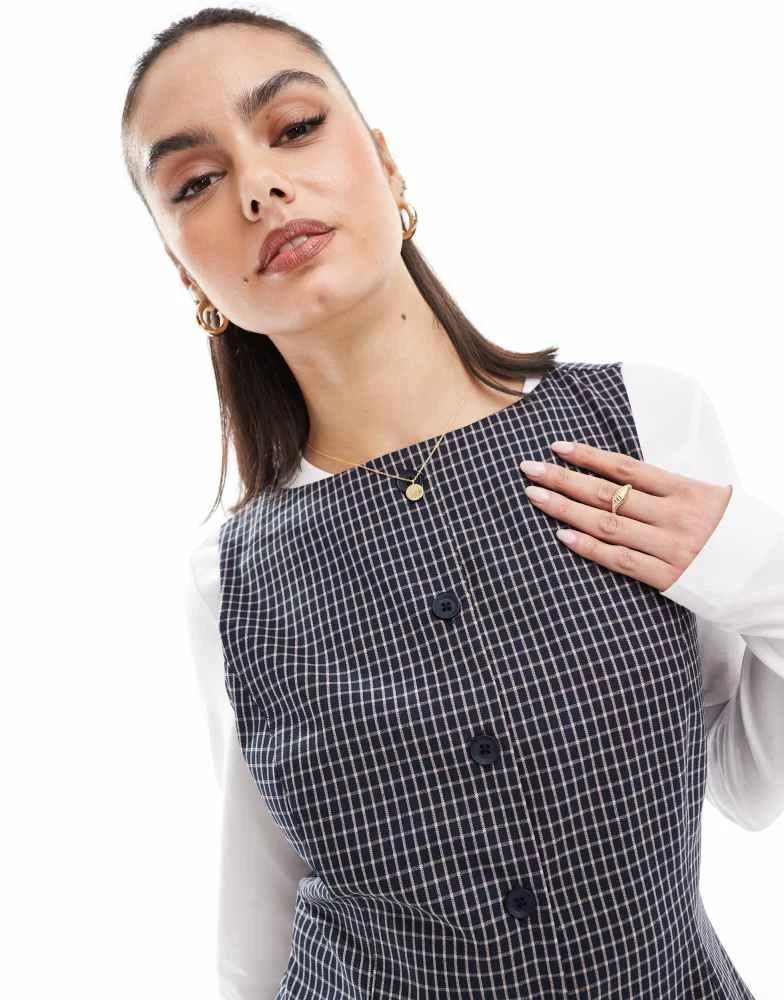 ASOS ASOS DESIGN high neck button through waistcoat in black check 2