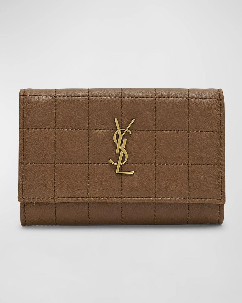 Yves Saint Laurent YSL Monogram Flap Small Wallet in Quilted Smooth Leather 1