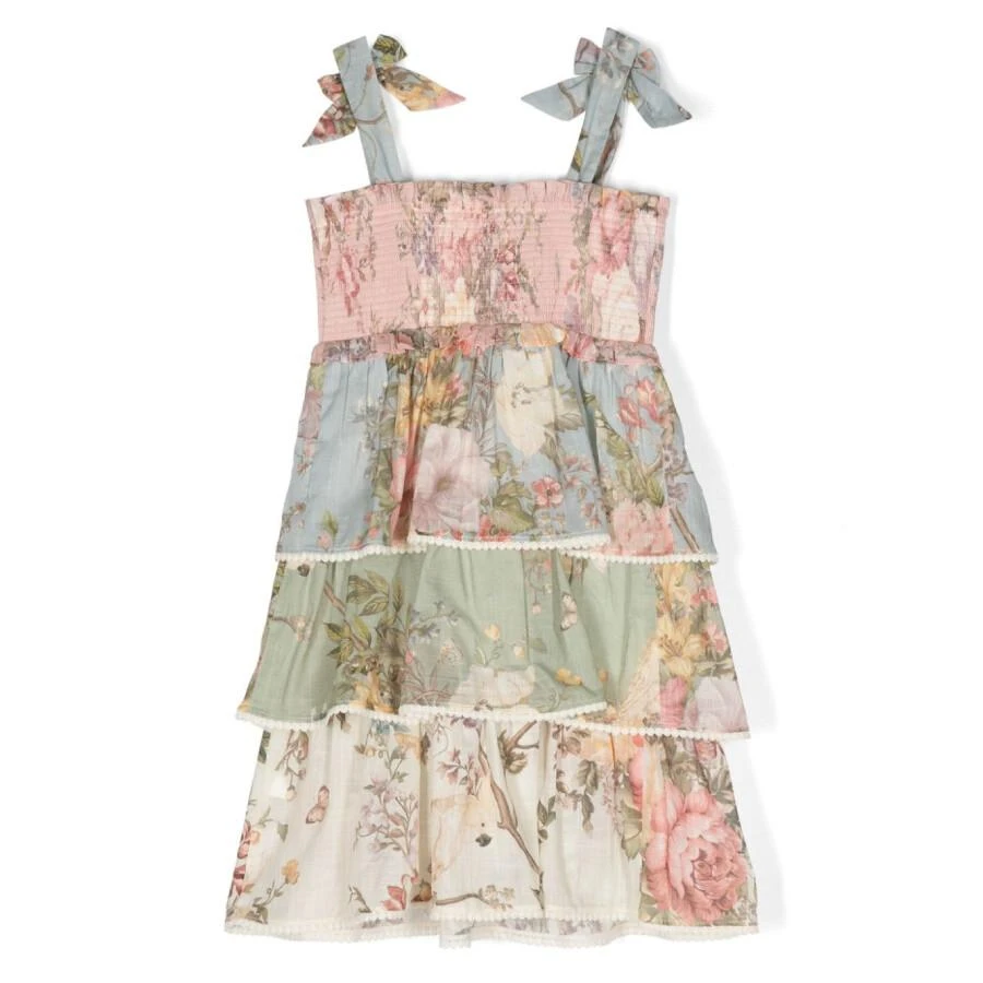 Zimmermann Kids All-Over Floral Print Square Neck Cotton Dress 2