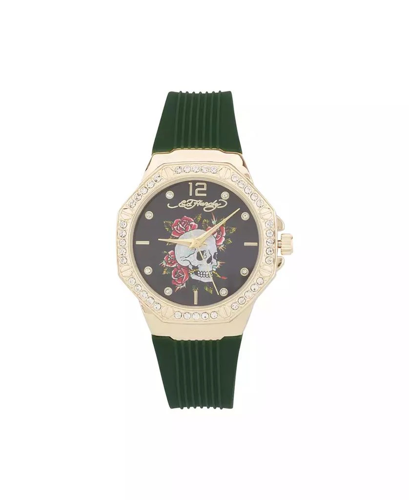 Ed Hardy Women's Quartz Matte Green Silicone Strap Watch 1