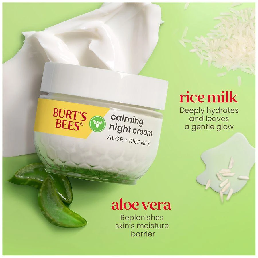 Burt's Bees Calming Night Cream Tub with Aloe + Rice Milk, for Sensitive Skin 8