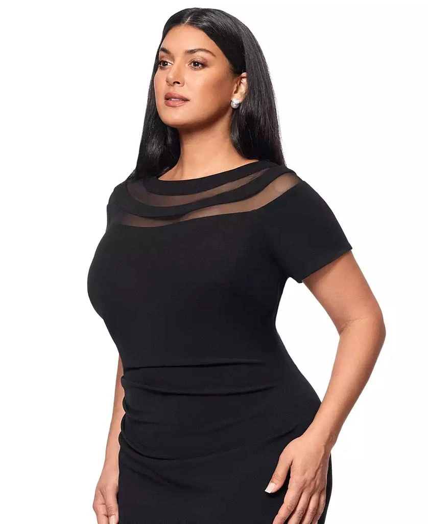 XSCAPE Plus Size Illusion Boat-Neck Short-Sleeve Gown 3