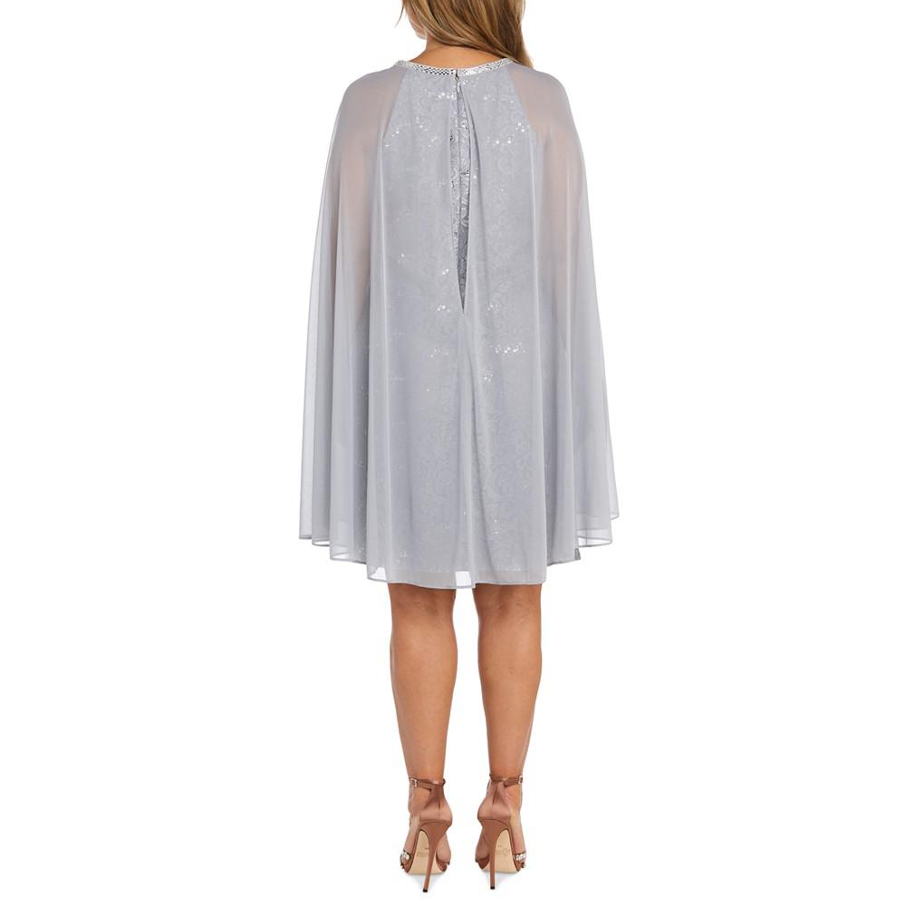 R & M Richards Women's Sequinned Lace Dress With Chiffon Cape