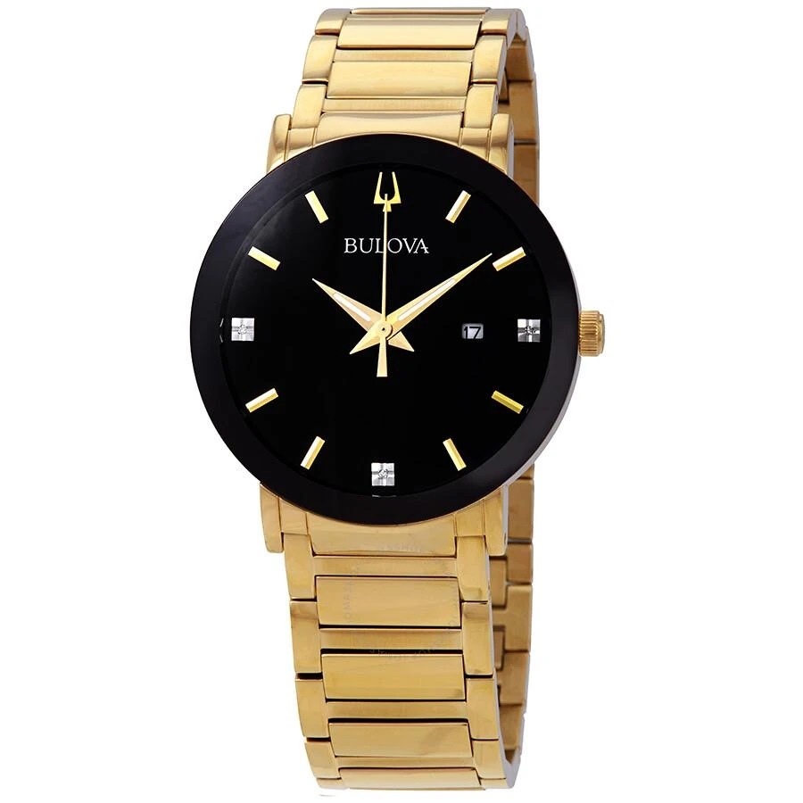Bulova Diamond Black Dial Yellow Gold-tone Men's Watch 97D116 1
