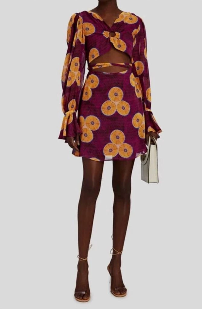 Autumn Adeigbo Amelie Printed Cut-Out Mini A-Line Dress In Purple 3