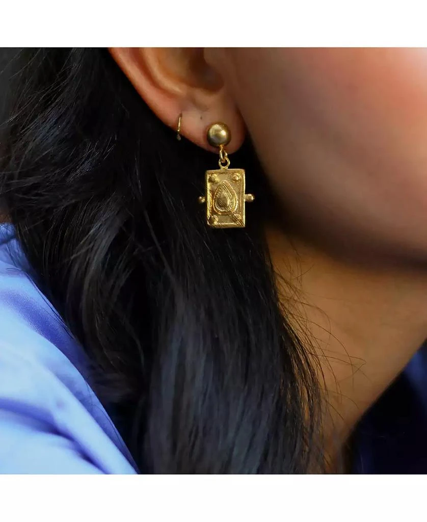 Ottoman Hands Tyche Engraved Drop Stud Earrings 2