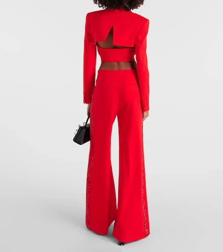 AREA Crystal-embellished cropped wool blazer 3