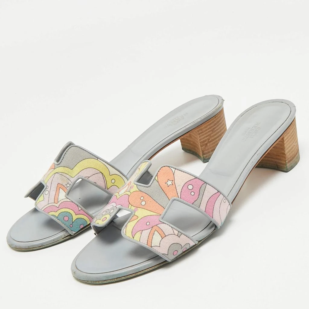 Hermes Hermes Light Blue Printed Canvas and Leather Oasis Sandals Size 39 2