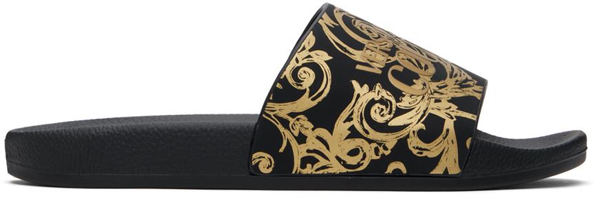 Versace Jeans Couture Black Watercolor Couture Slides