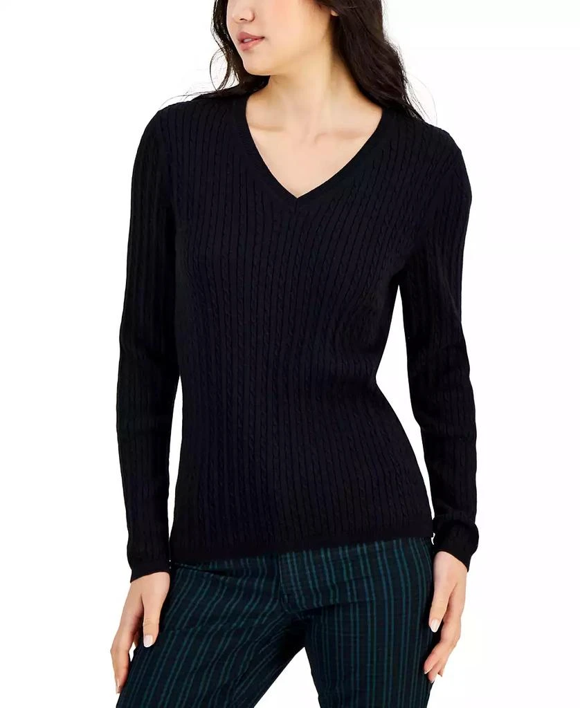 Tommy Hilfiger Women's Cotton Cable Ivy V-Neck Sweater 1
