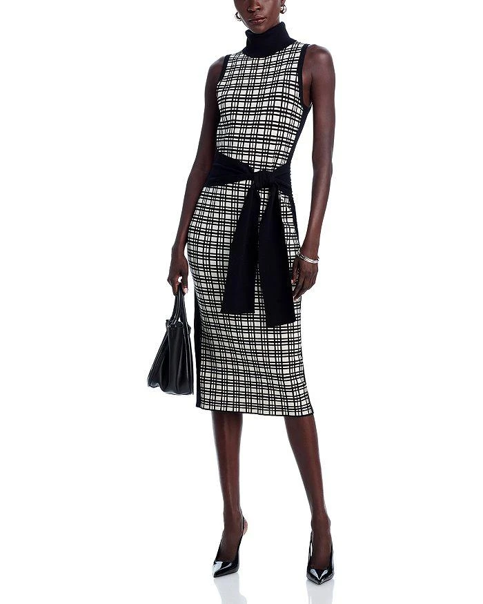 TOCCIN Peggy Sleeveless Turtleneck Tie Front Windowpane Dress 3