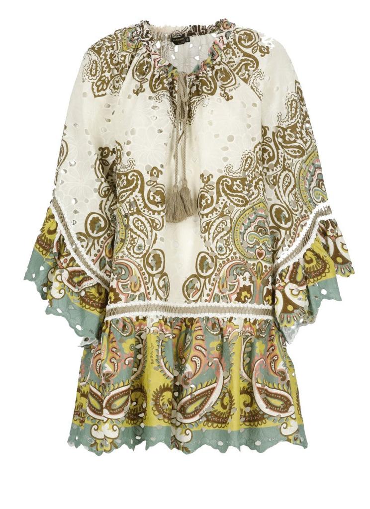MISS BIKINI Ivory Cotton Caftan With Floral Perforations