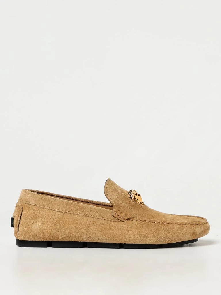 Shop Versace Beige Leather Slip-On Loafers on Sale at  display picture 1