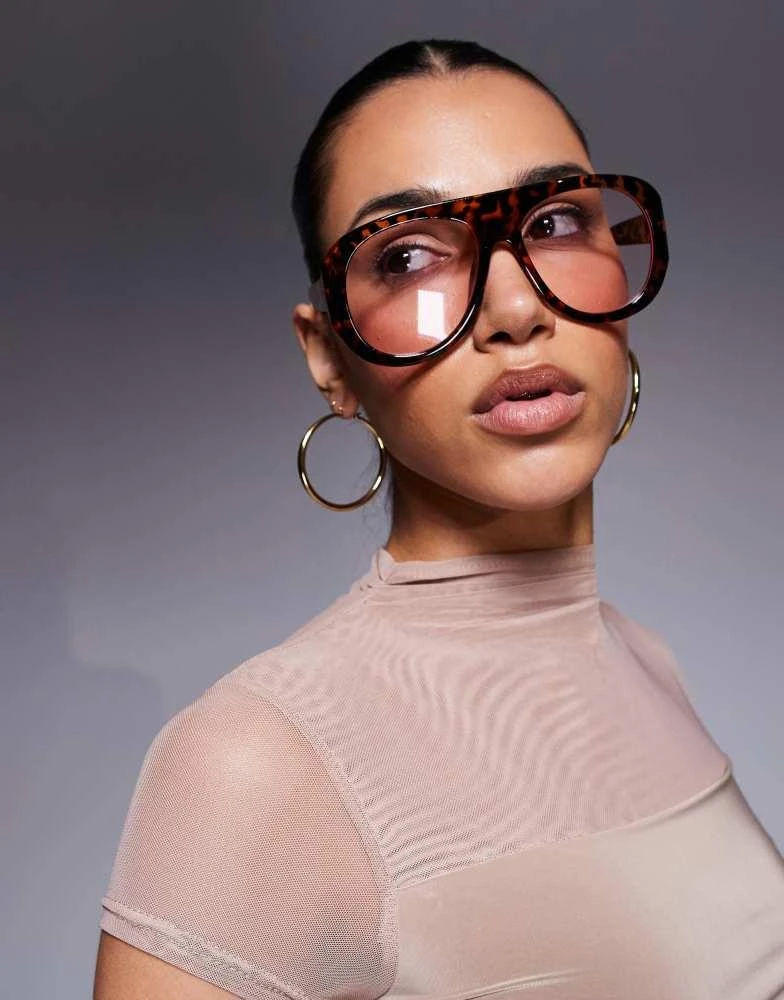 Kaiia Kaiia chunky clear lens aviator sunglasses in brown tort 1