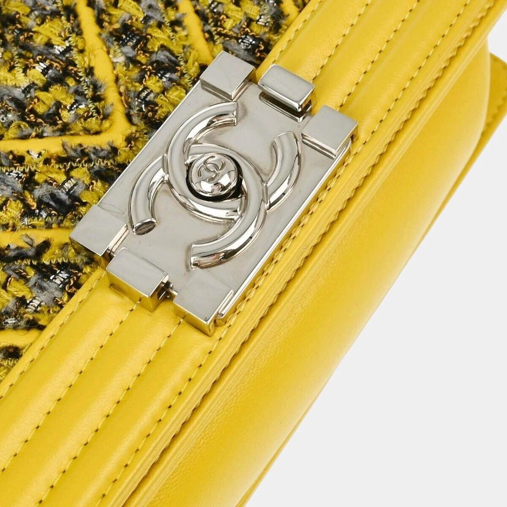 Chanel Chanel Yellow Tweed V Stitch Boy Small Double Chain Shoulder Bag 3