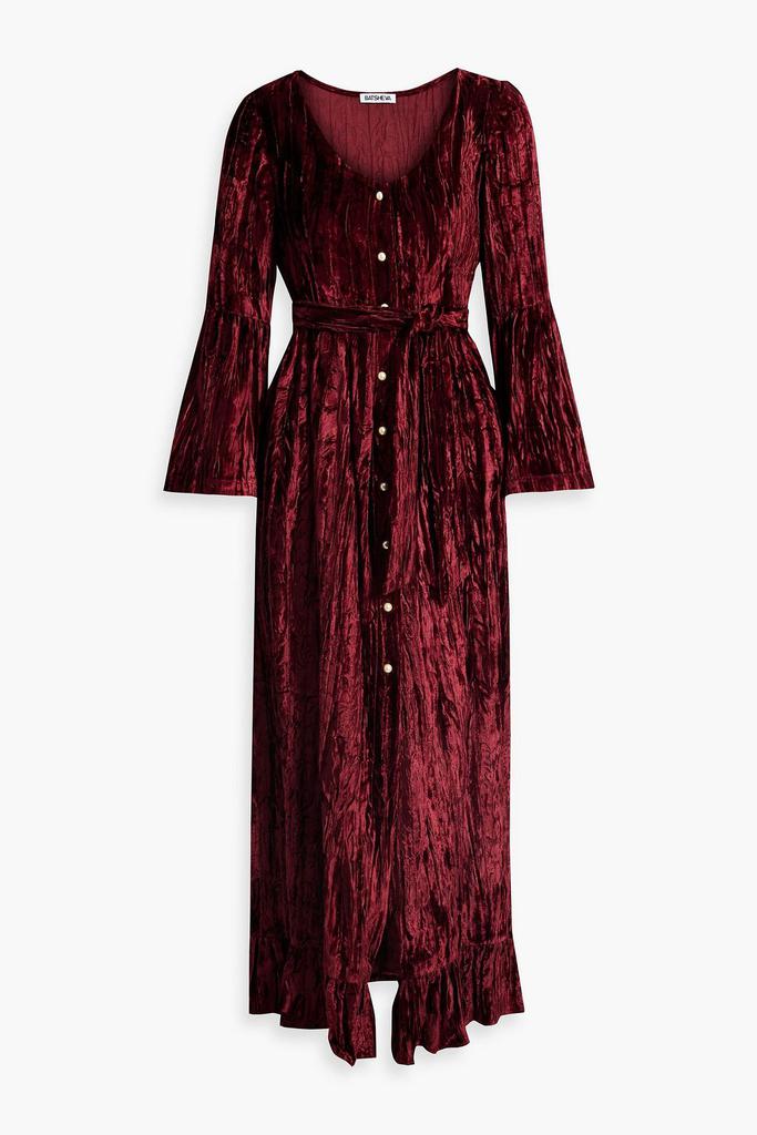 BATSHEVA Avery belted crushed-velvet midi dress