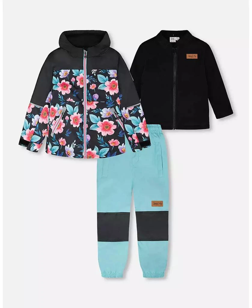 Deux par Deux Toddler Girls 3-in-1 Two-Piece Mid-Season Outerwear Set Printed Flowers - Inner Jacket