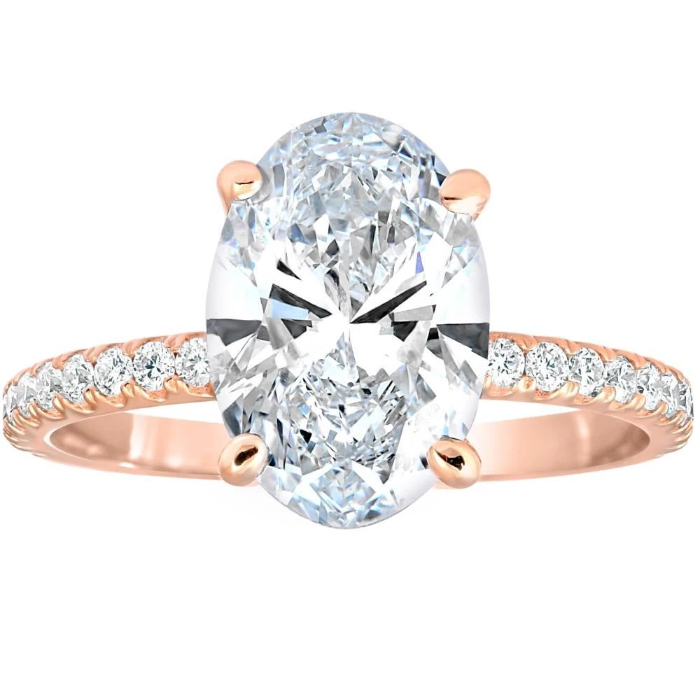 Pompeii3 2 1/2Ct Oval Diamond & Moissanite Engagement Ring 14k Rose Gold 1